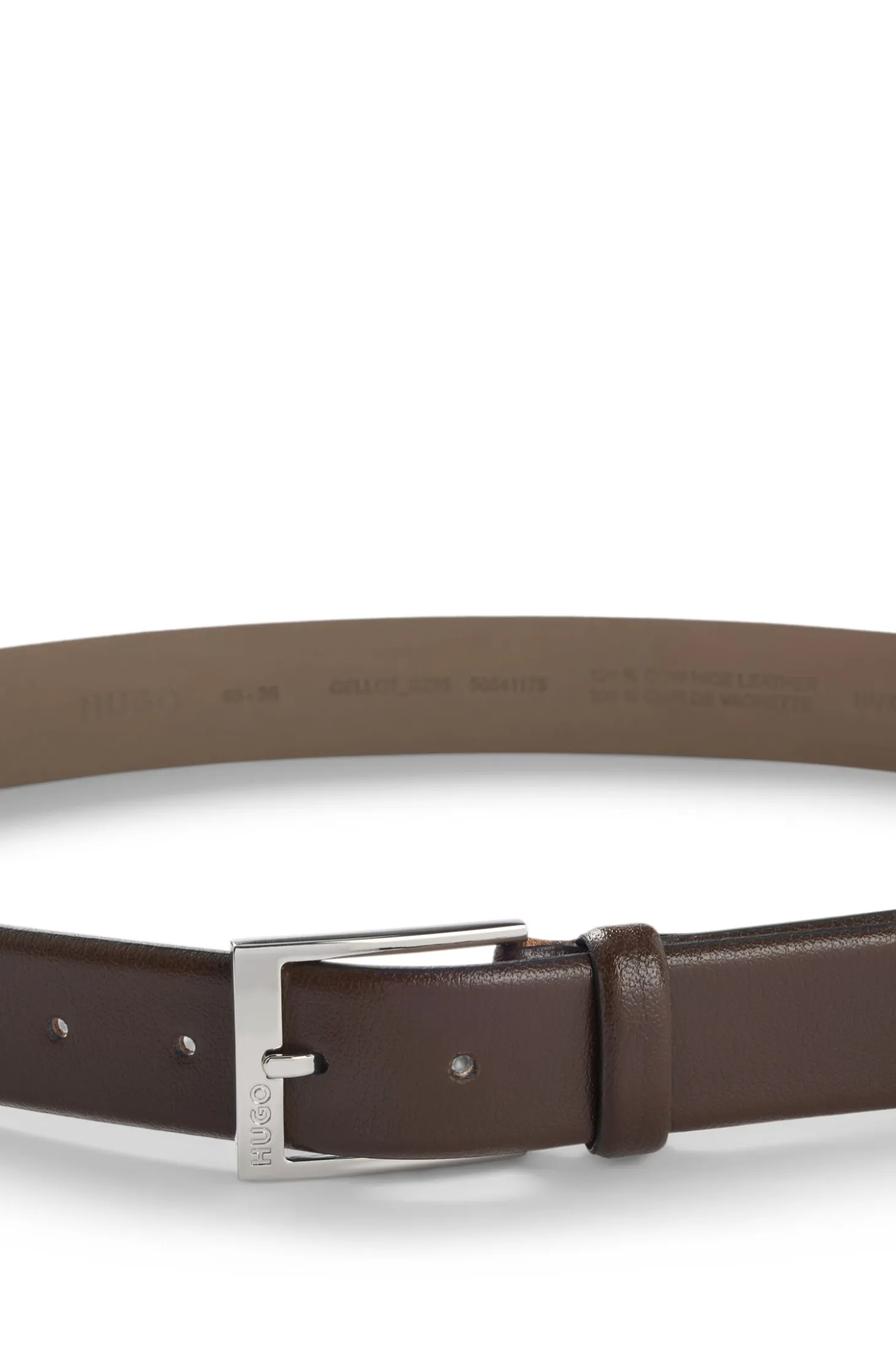 Grained-leather belt with silver-tone hardware