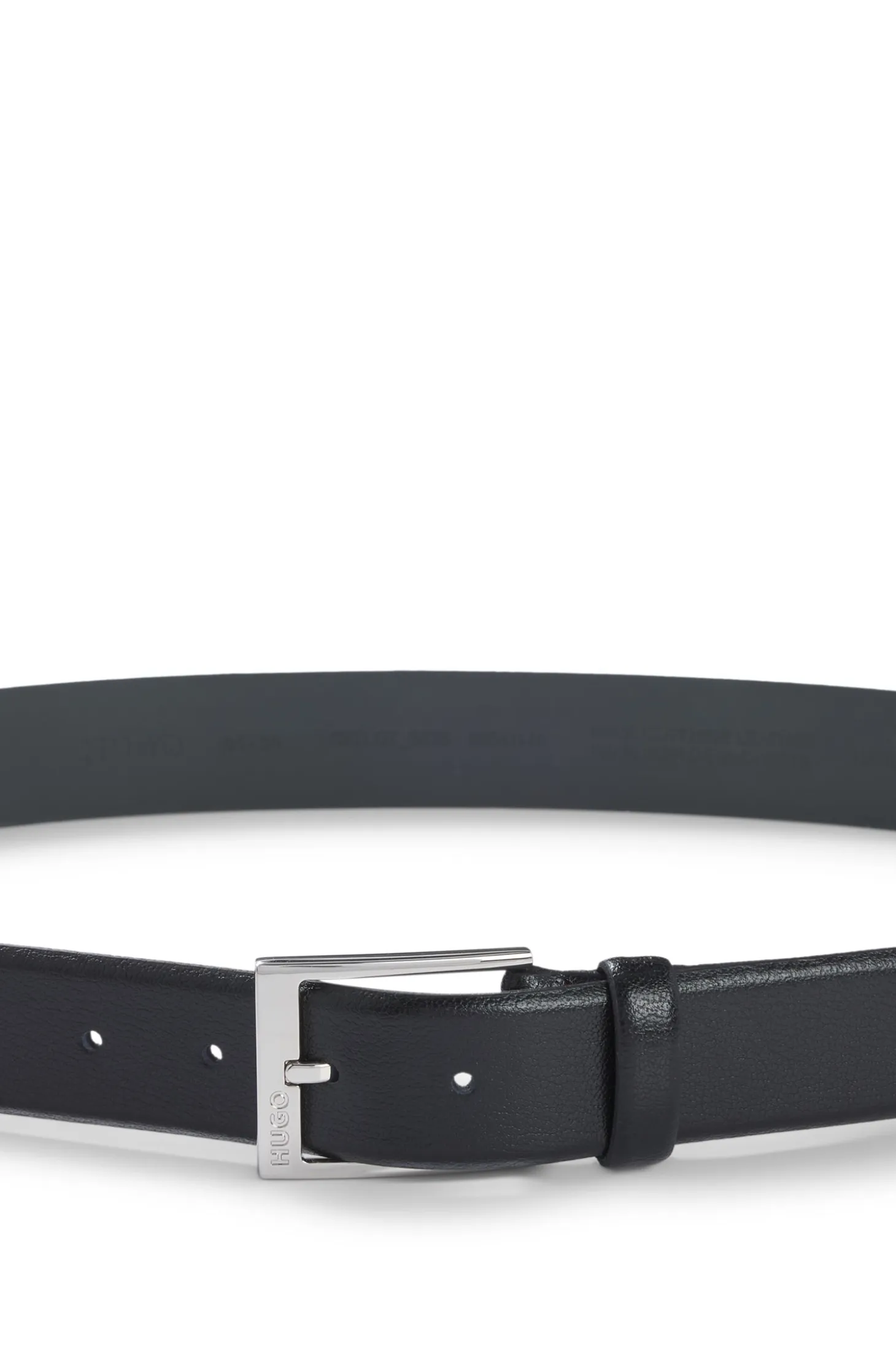 Grained-leather belt with silver-tone hardware