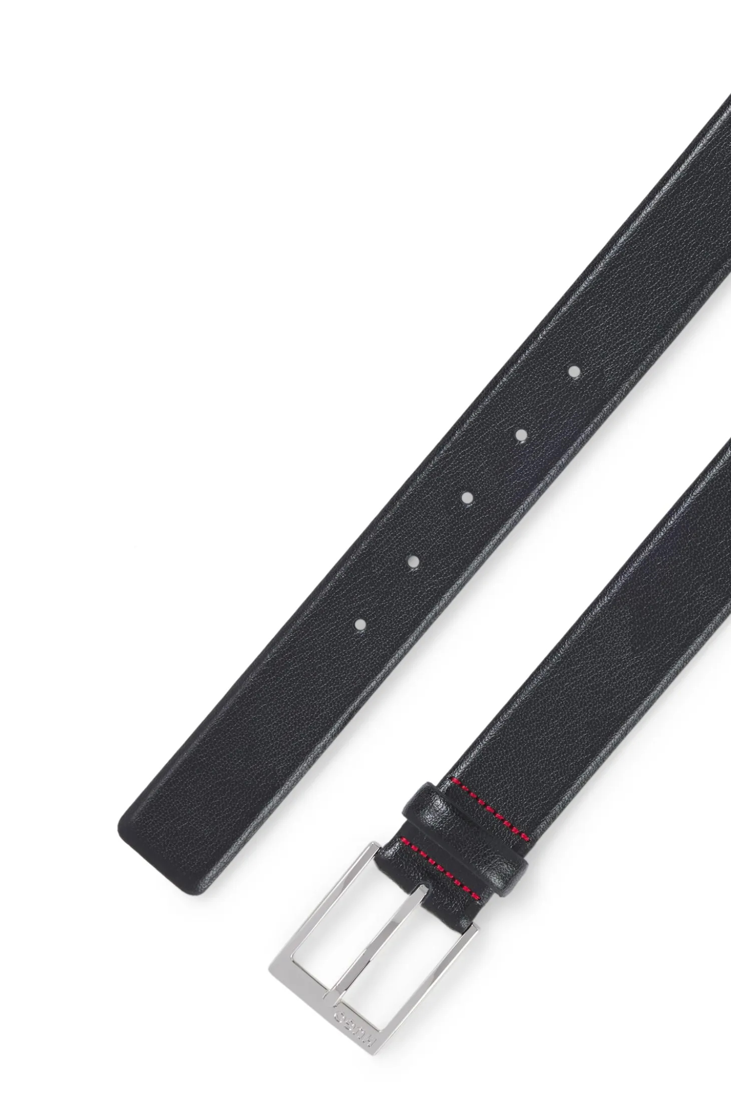 Grained-leather belt with silver-tone hardware