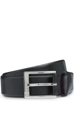 Grained-leather belt with silver-tone hardware
