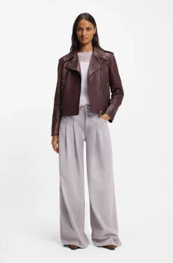 Grained-leather biker jacket with zips and studs