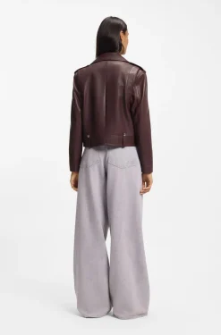 Grained-leather biker jacket with zips and studs
