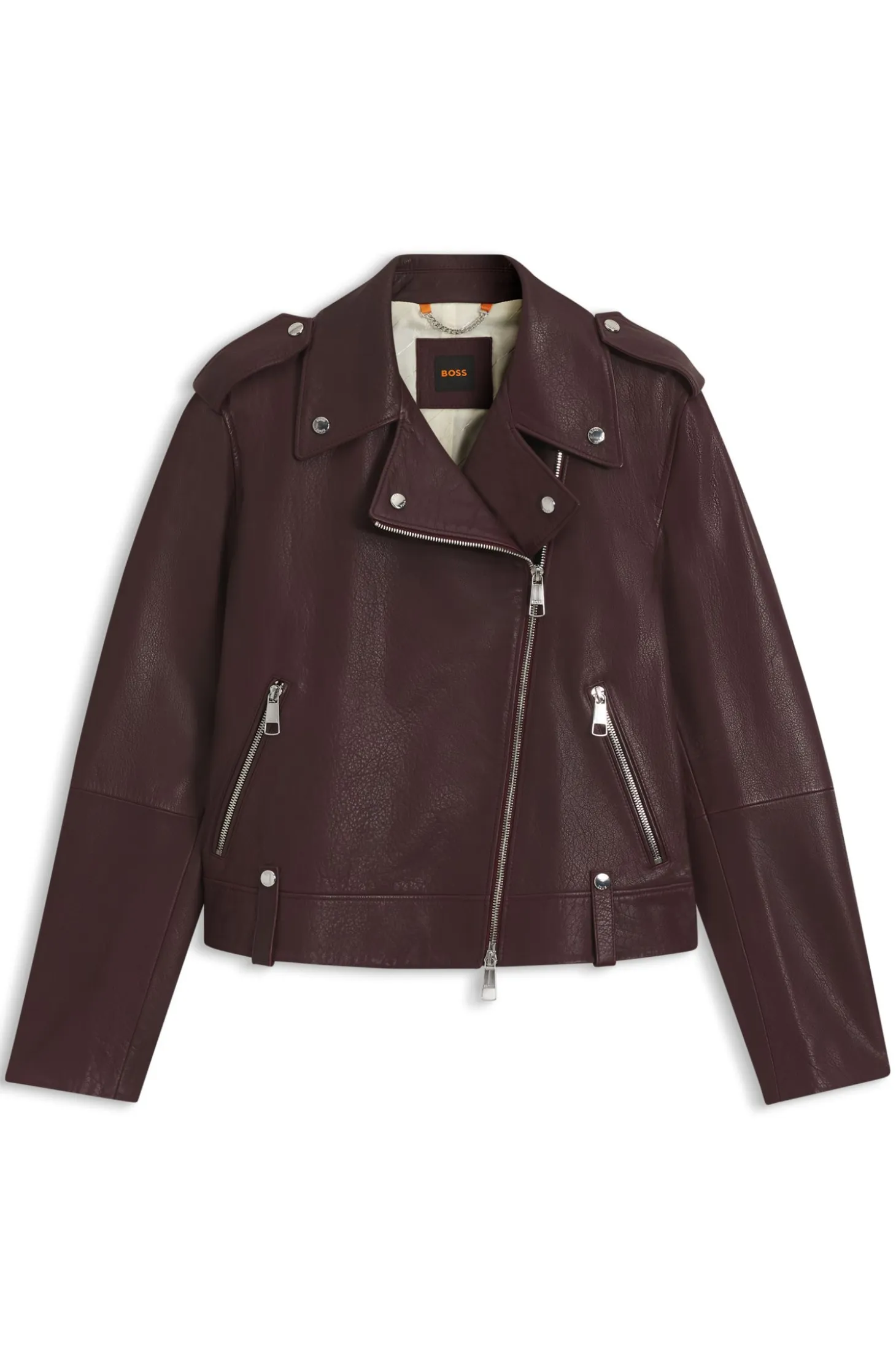 Grained-leather biker jacket with zips and studs