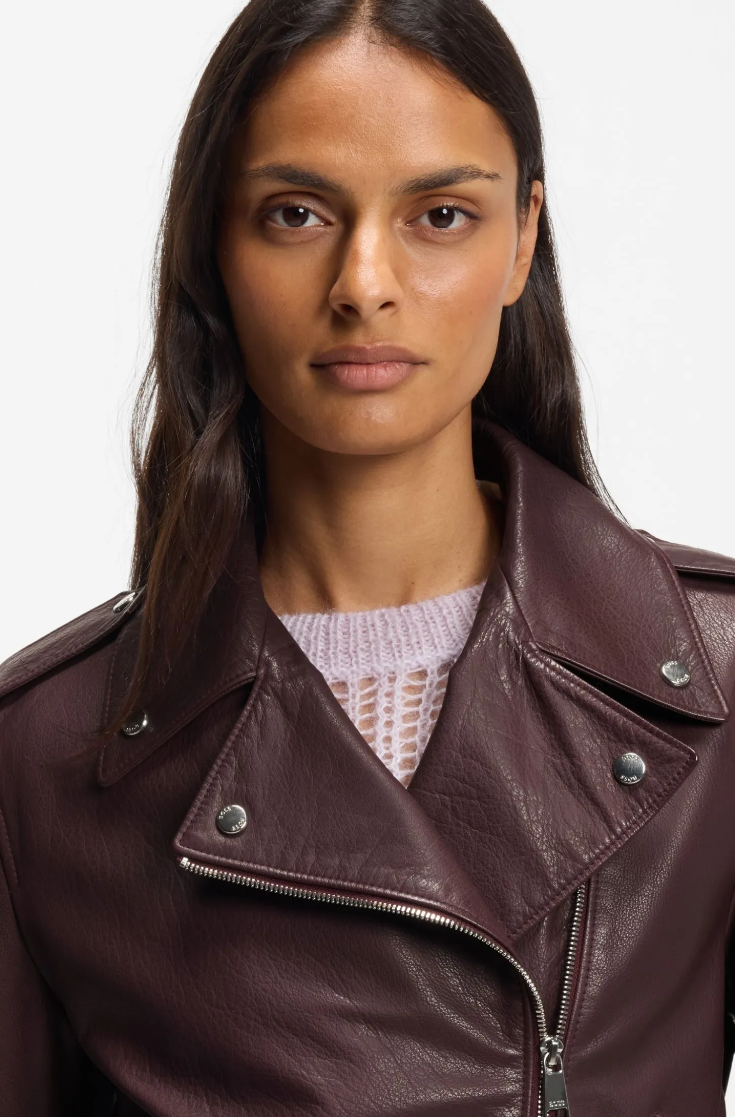 Grained-leather biker jacket with zips and studs