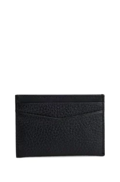 Grained-leather card holder with metal logo