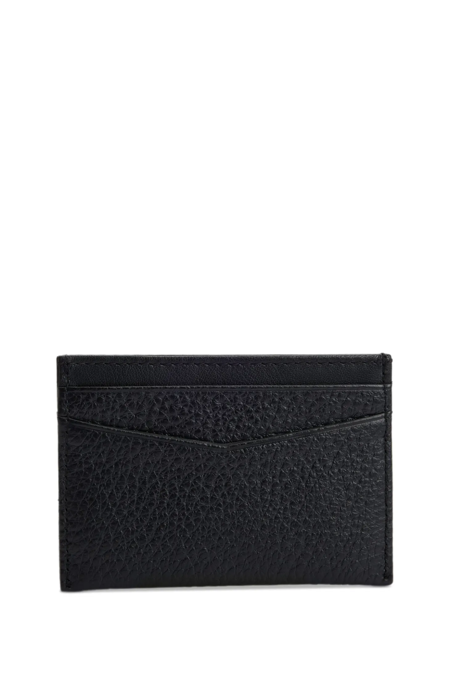 Grained-leather card holder with metal logo