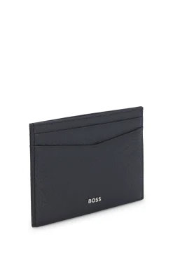 Grained-leather card holder with logo lettering