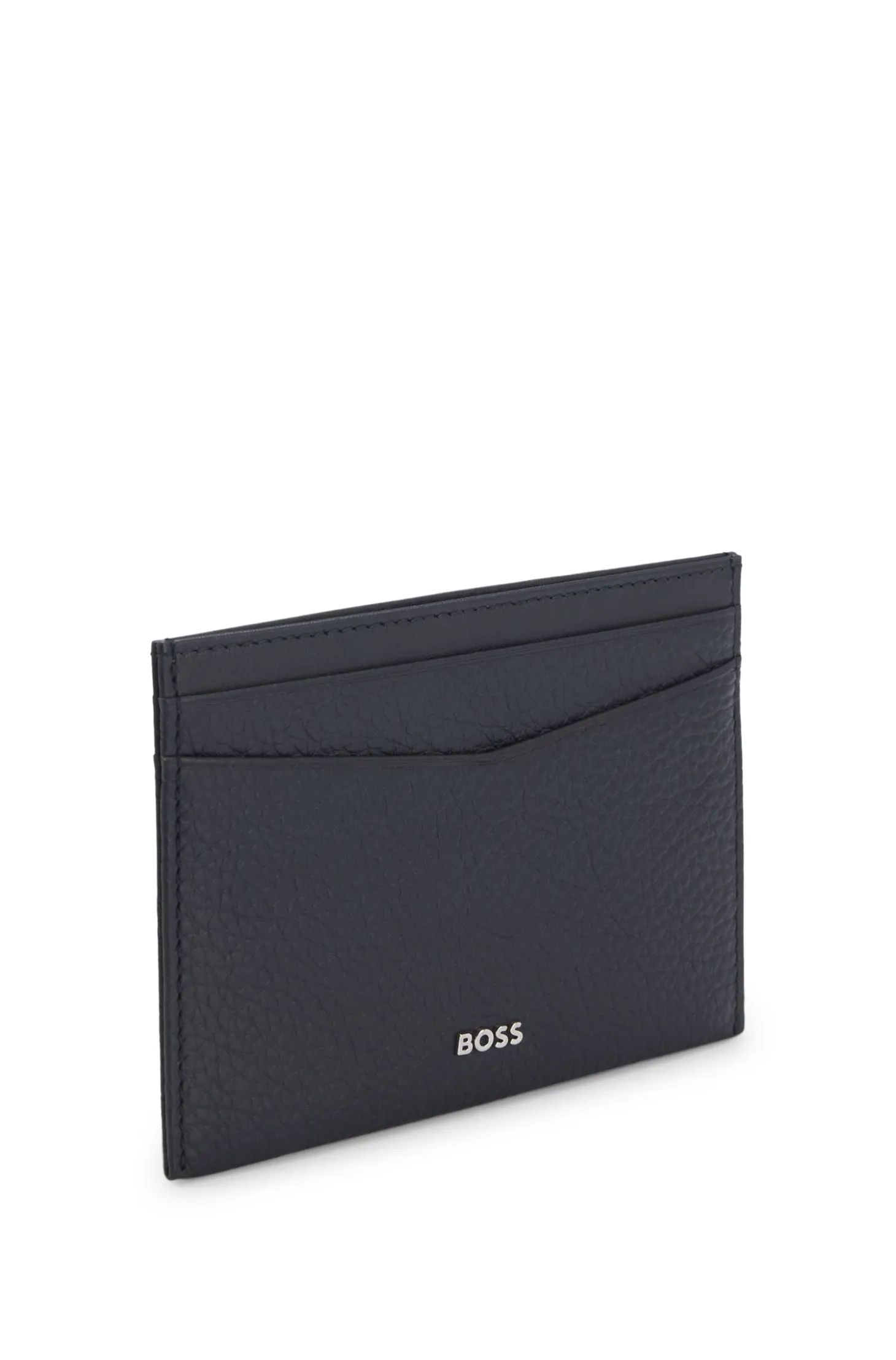 Grained-leather card holder with logo lettering