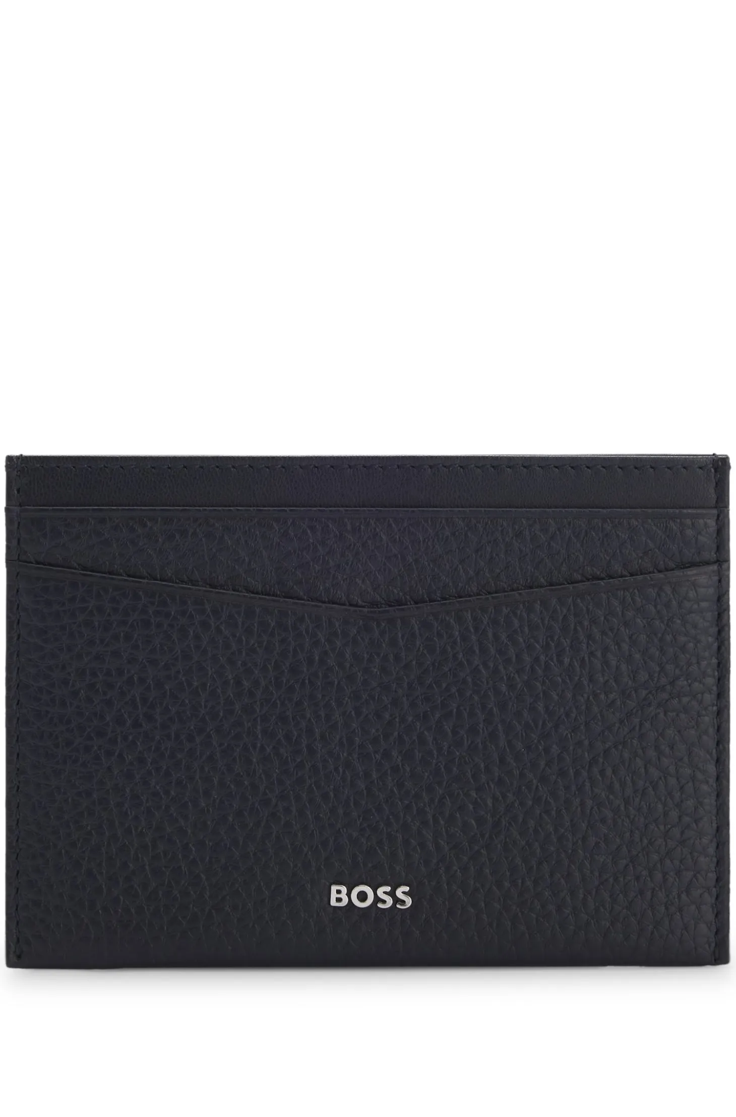 Grained-leather card holder with logo lettering