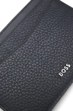 Grained-leather card holder with logo lettering