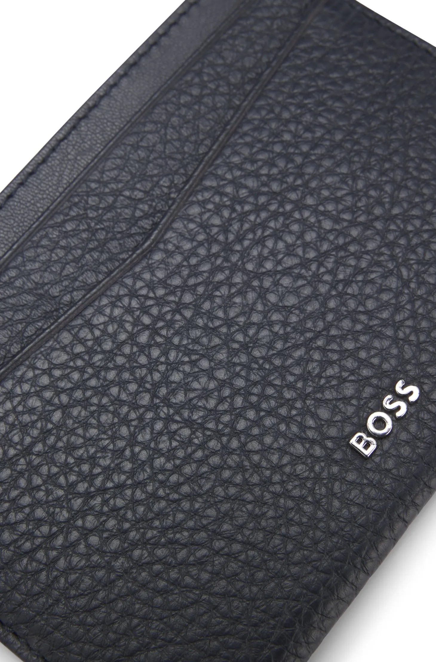 Grained-leather card holder with logo lettering