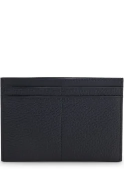 Grained-leather card holder with logo lettering