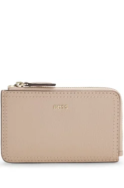 Grained-leather card holder with logo lettering