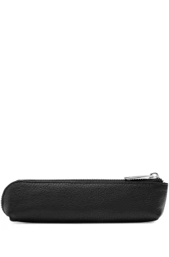 Grained-leather pen case in black with logo lettering