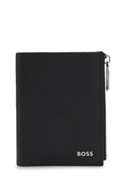 Grained-leather wallet with metallic logo lettering