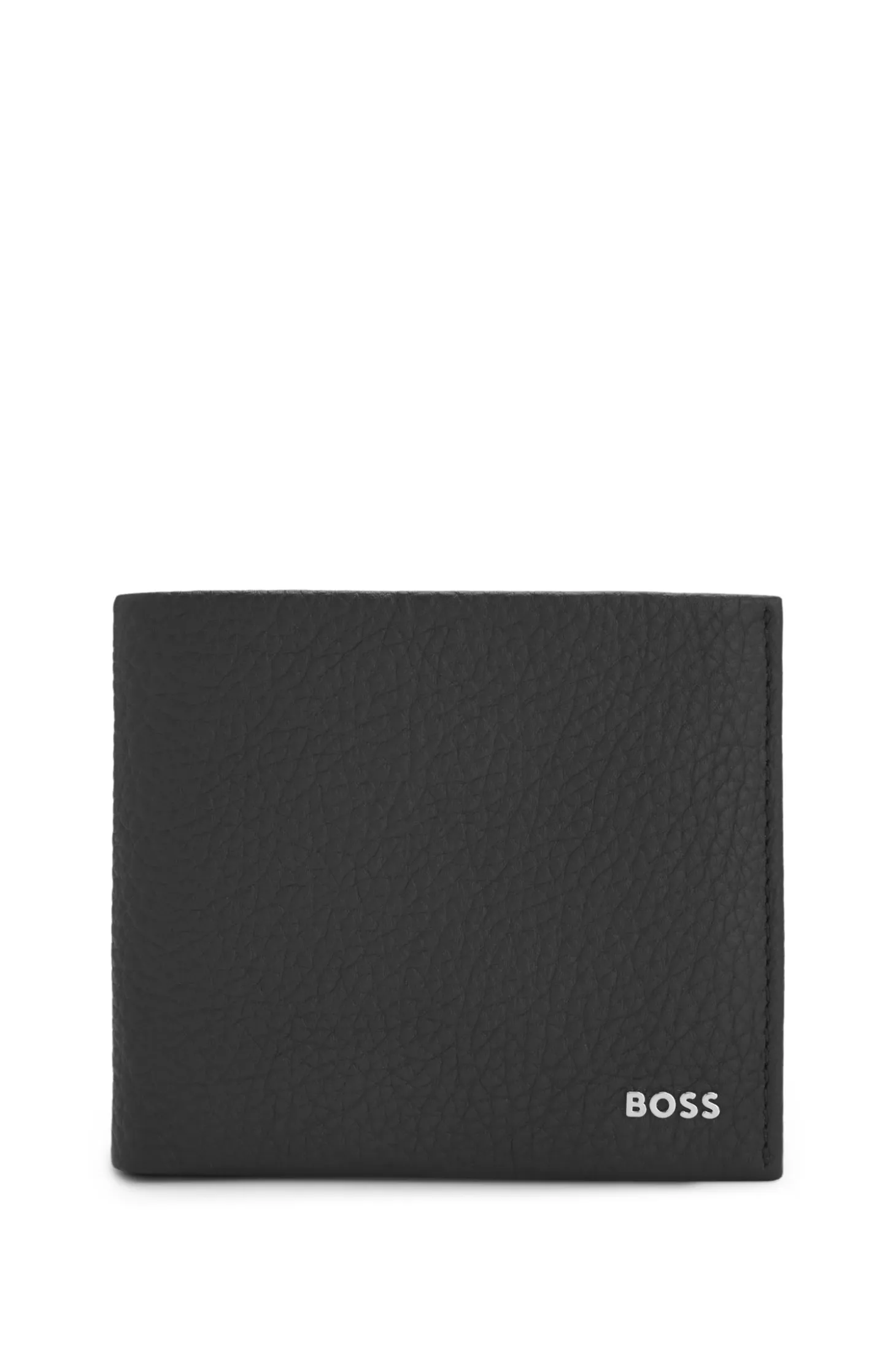 Grained leather wallet with metal lettering