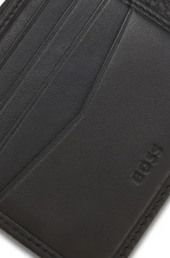 Grained leather wallet with metal lettering