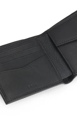 Grained-leather wallet with metal logo