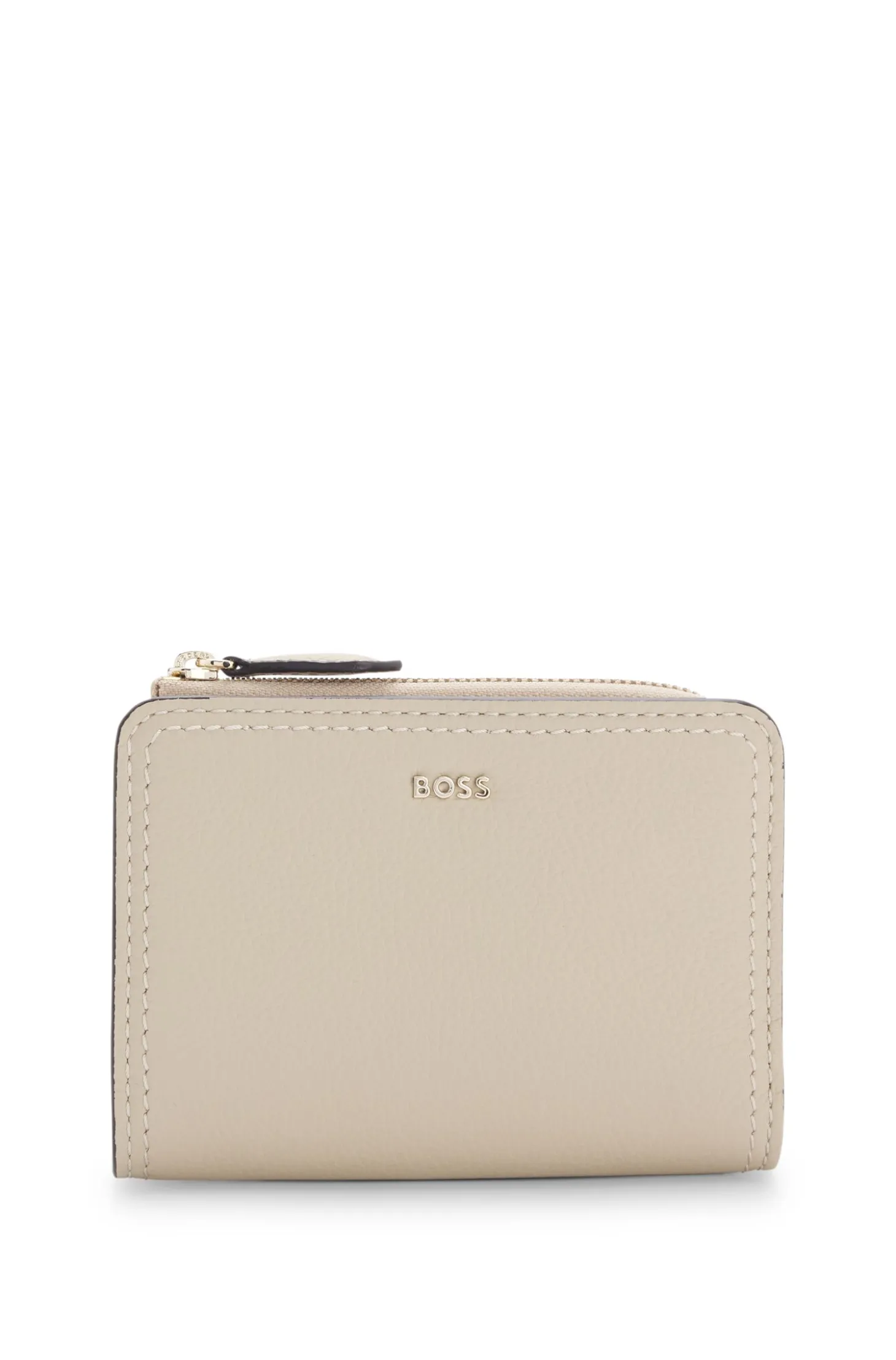Grained-leather wallet with metallic logo lettering