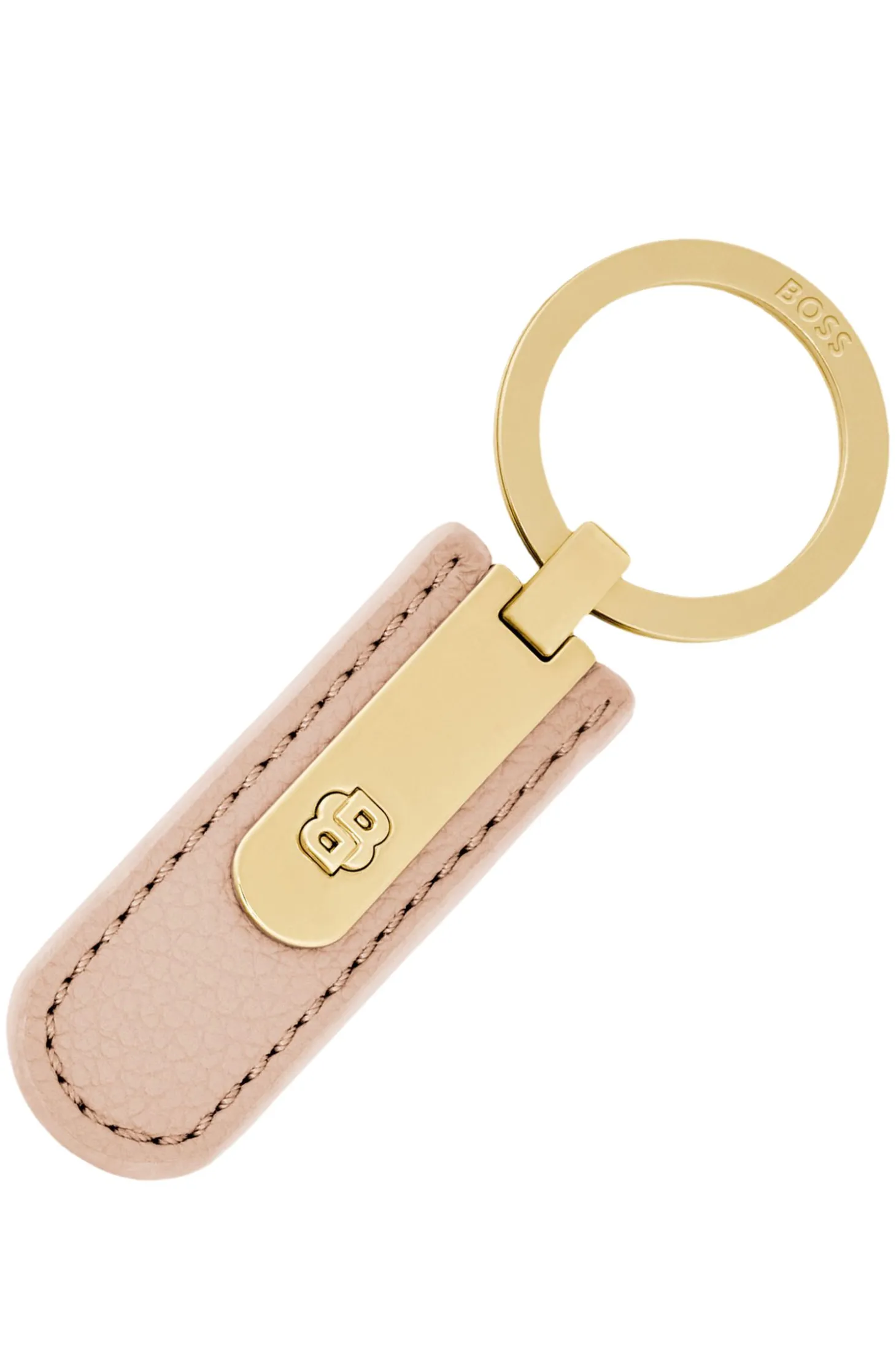 Grained nude key ring with golden Double B hardware
