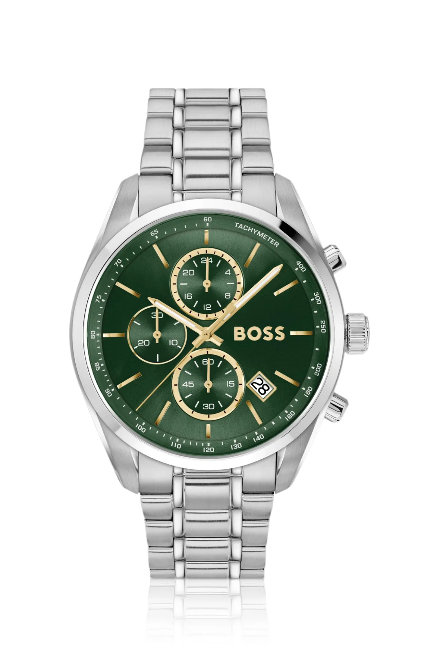 GRAND PRIX 44 Green-dial watch with steel bracelet