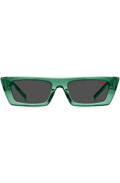 Green-acetate sunglasses with stacked logos