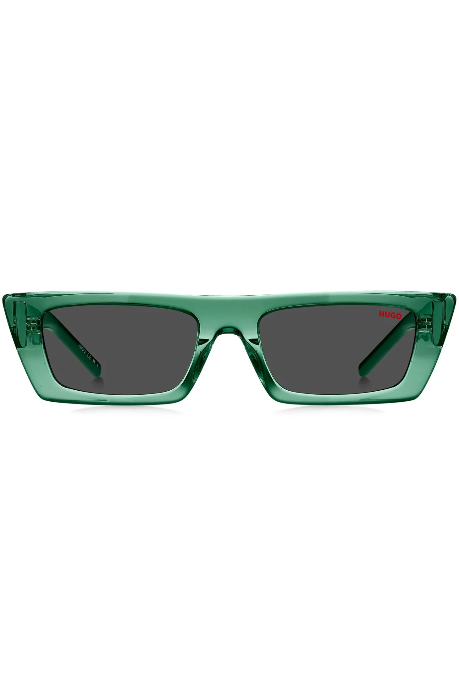Green-acetate sunglasses with stacked logos