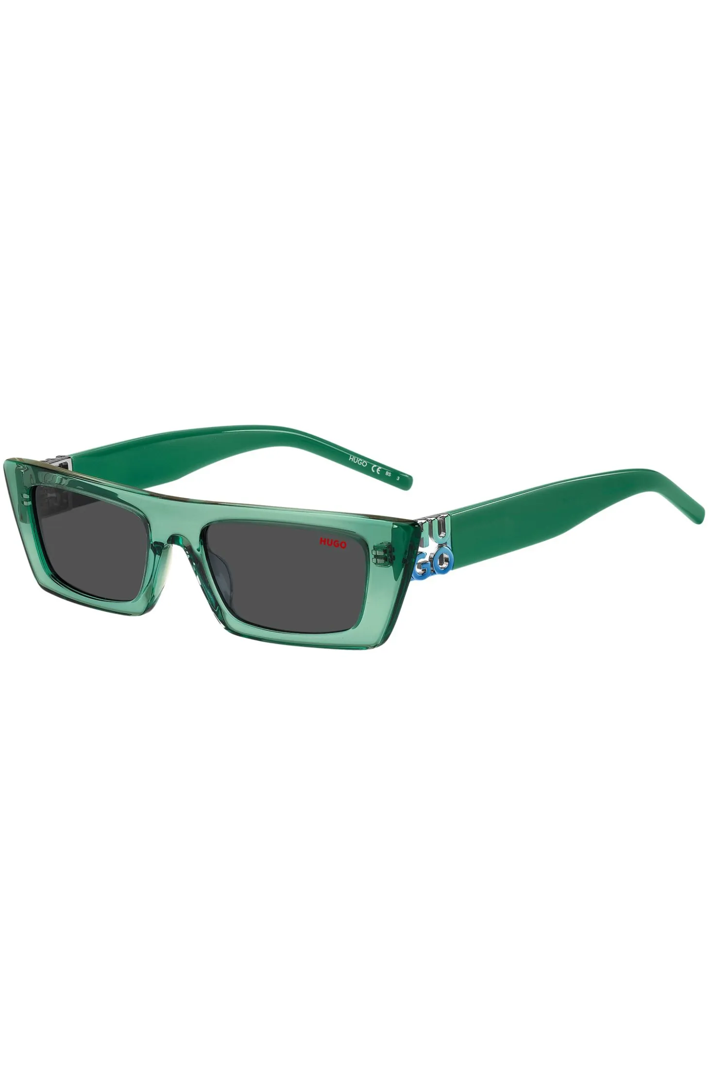 Green-acetate sunglasses with stacked logos