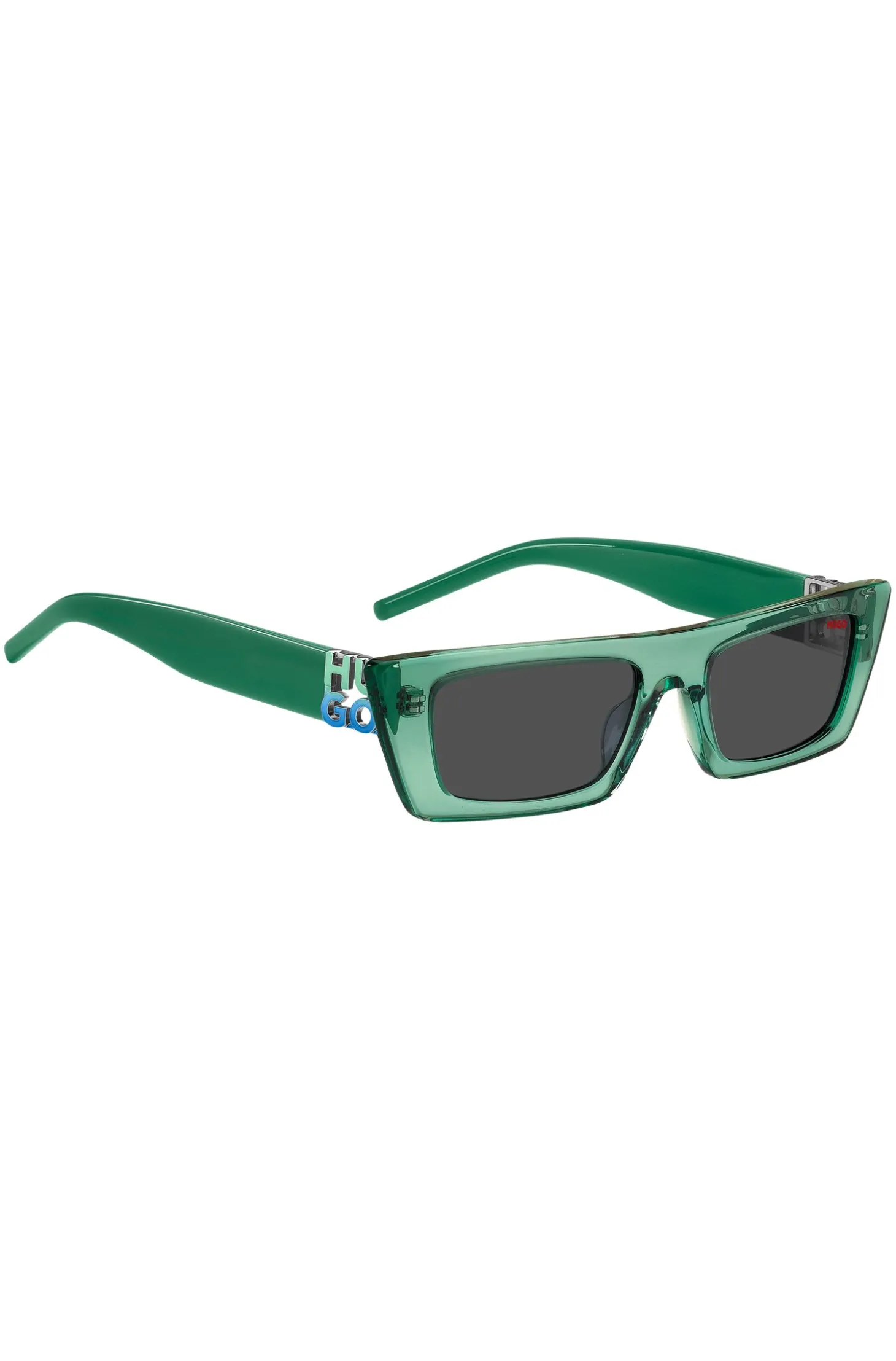 Green-acetate sunglasses with stacked logos