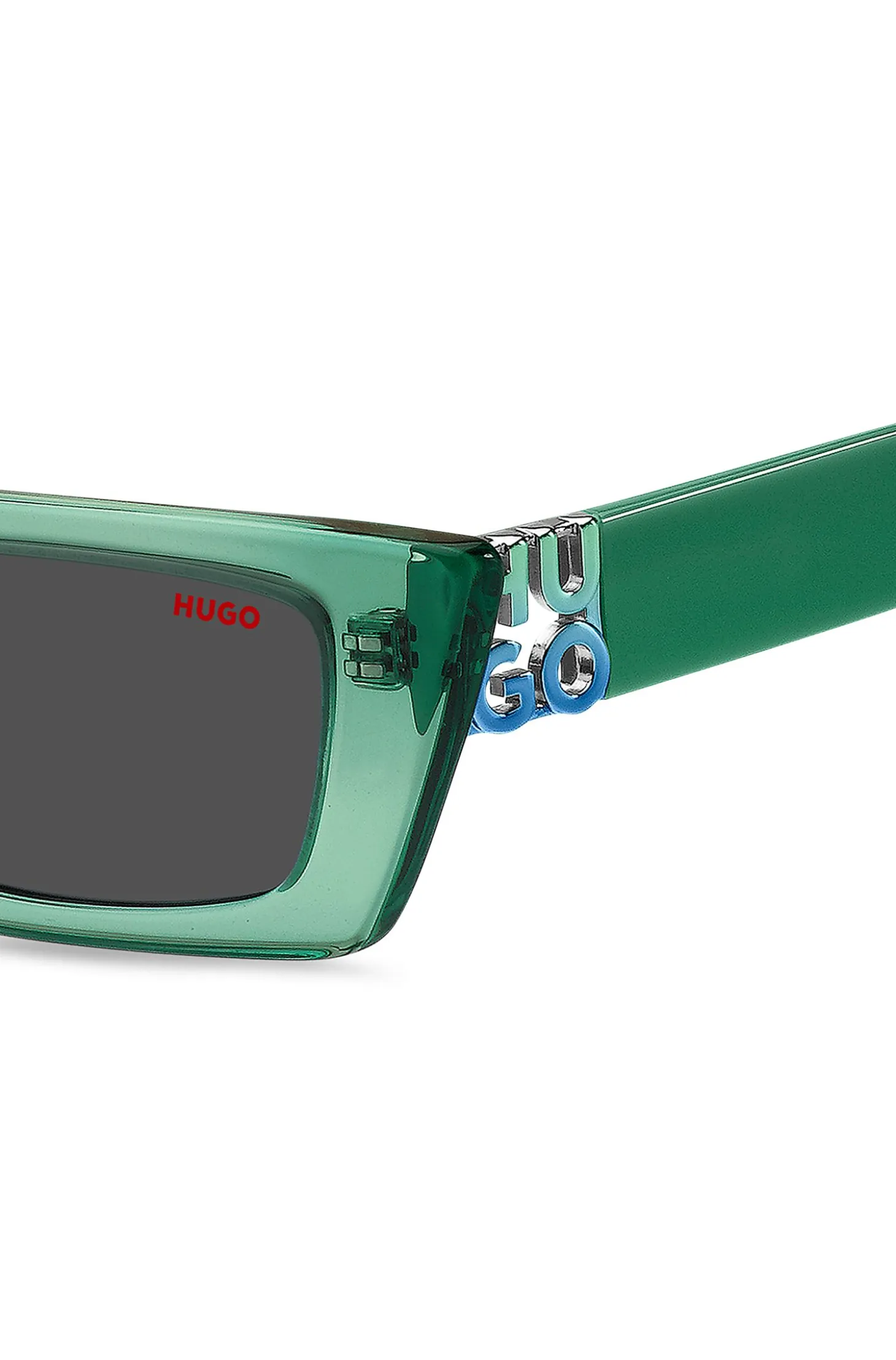 Green-acetate sunglasses with stacked logos