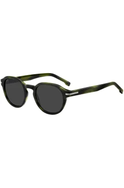 Green-horn sunglasses with silver-tone hinges