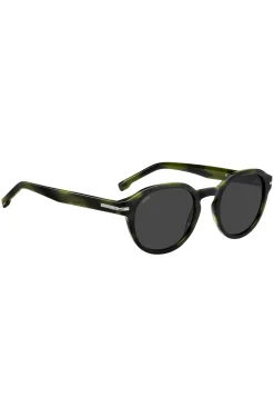 Green-horn sunglasses with silver-tone hinges