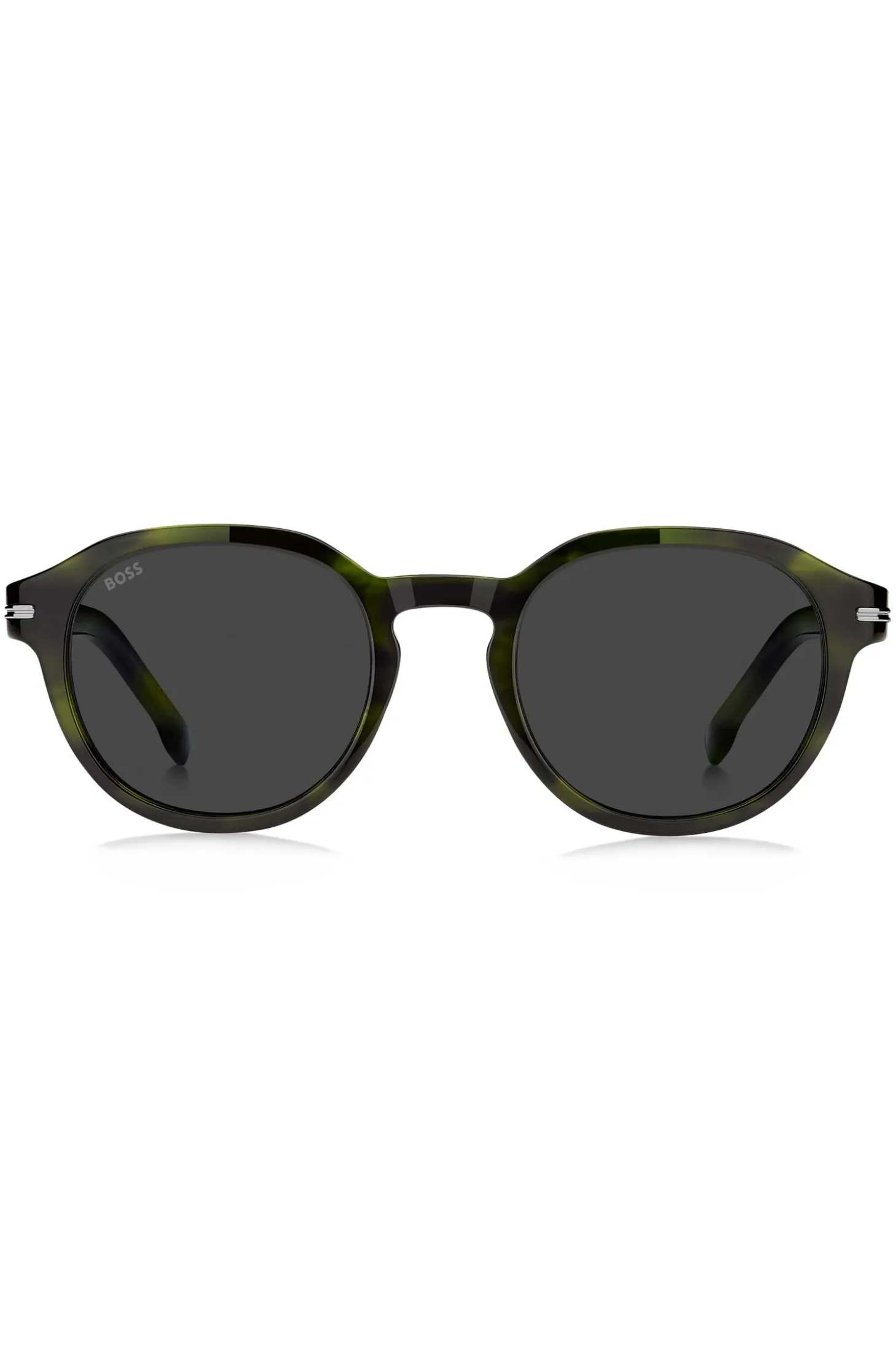 Green-horn sunglasses with silver-tone hinges