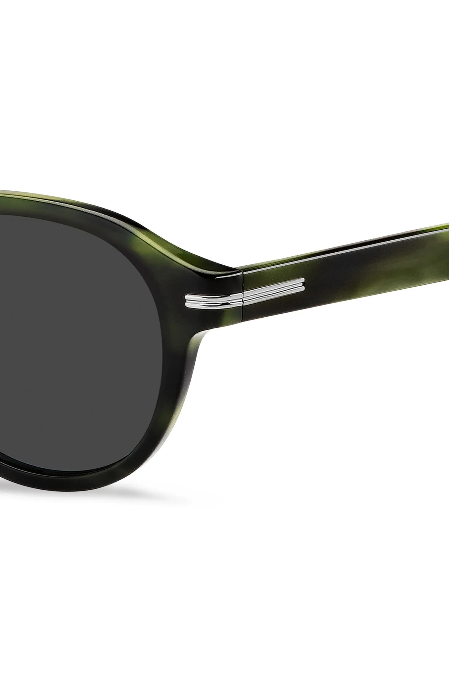 Green-horn sunglasses with silver-tone hinges