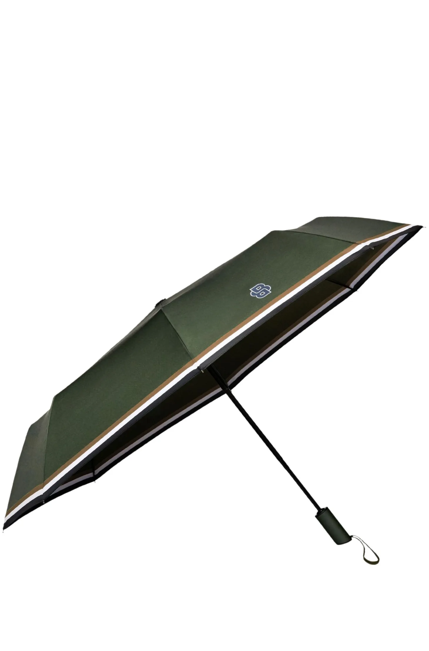 Green pocket umbrella with Double B and signature stripes