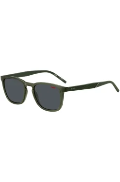 Green sunglasses with patterned temples