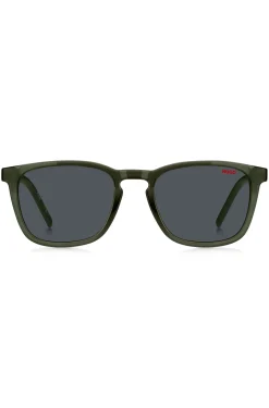 Green sunglasses with patterned temples