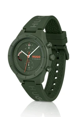 Green watch with silicone logo strap