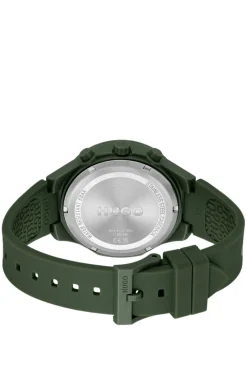 Green watch with silicone logo strap