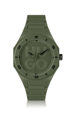 Green watch with tonal silicone strap