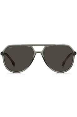 Grey-acetate double-bridge sunglasses with Havana temples