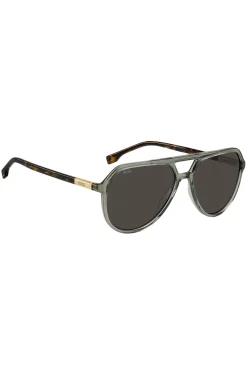 Grey-acetate double-bridge sunglasses with Havana temples