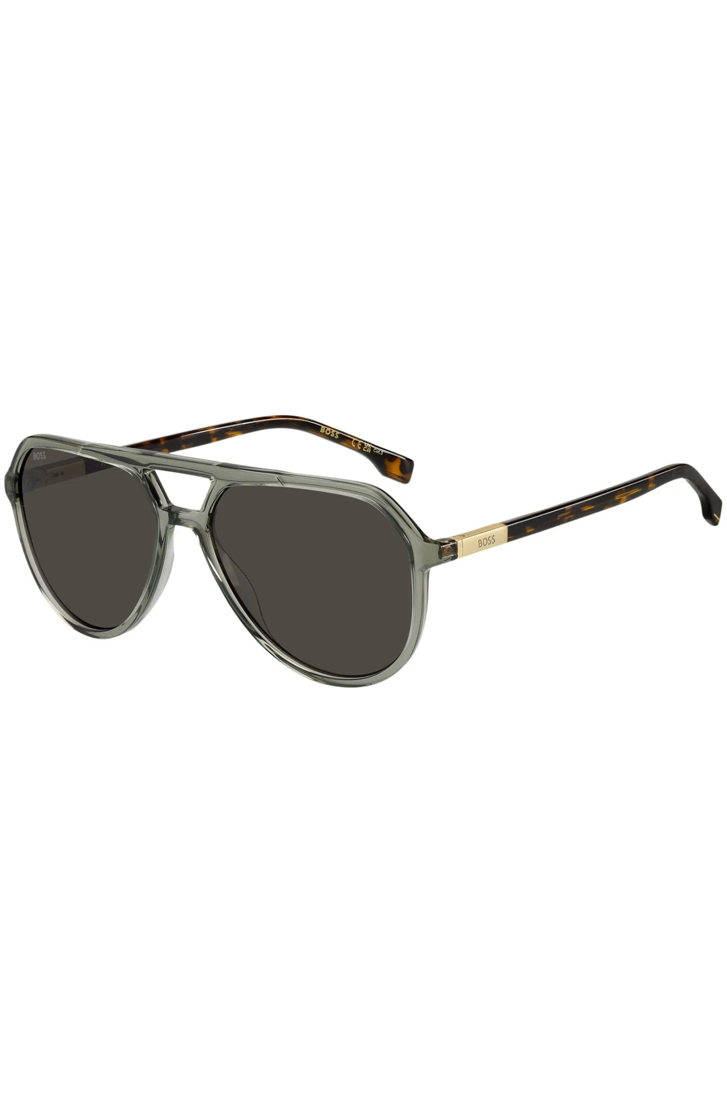 Grey-acetate double-bridge sunglasses with Havana temples