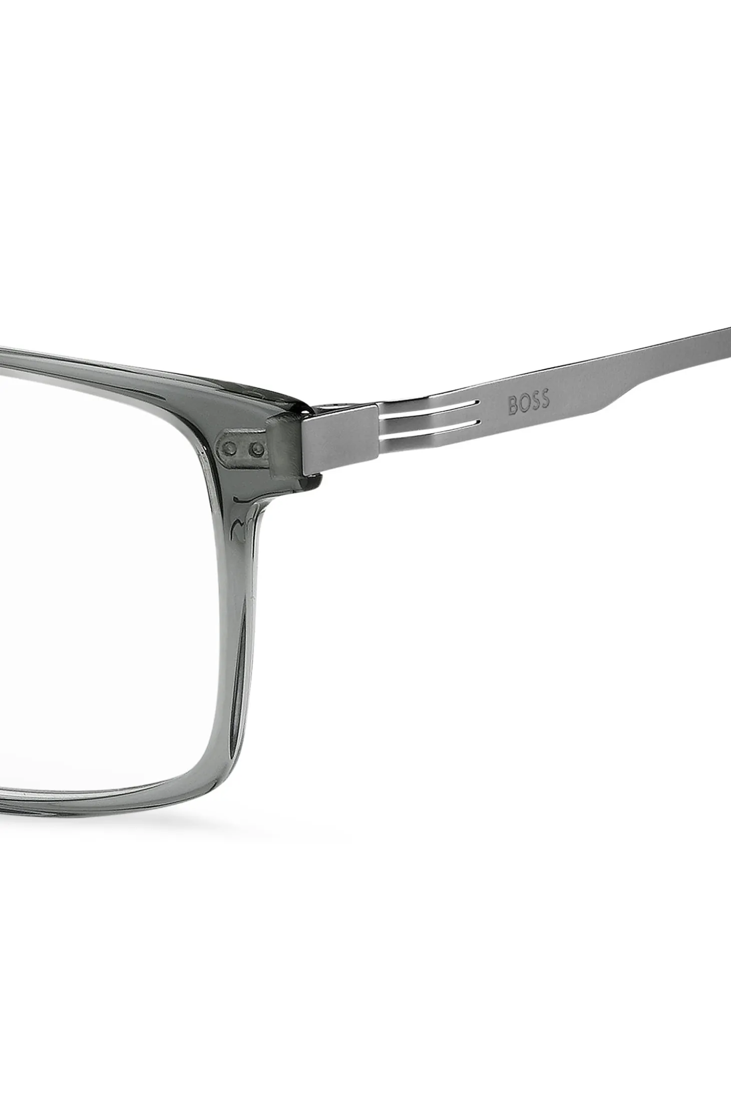 Grey-acetate optical frames with temple stripe