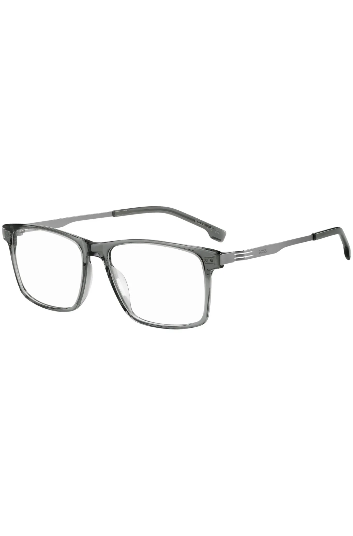 Grey-acetate optical frames with temple stripe