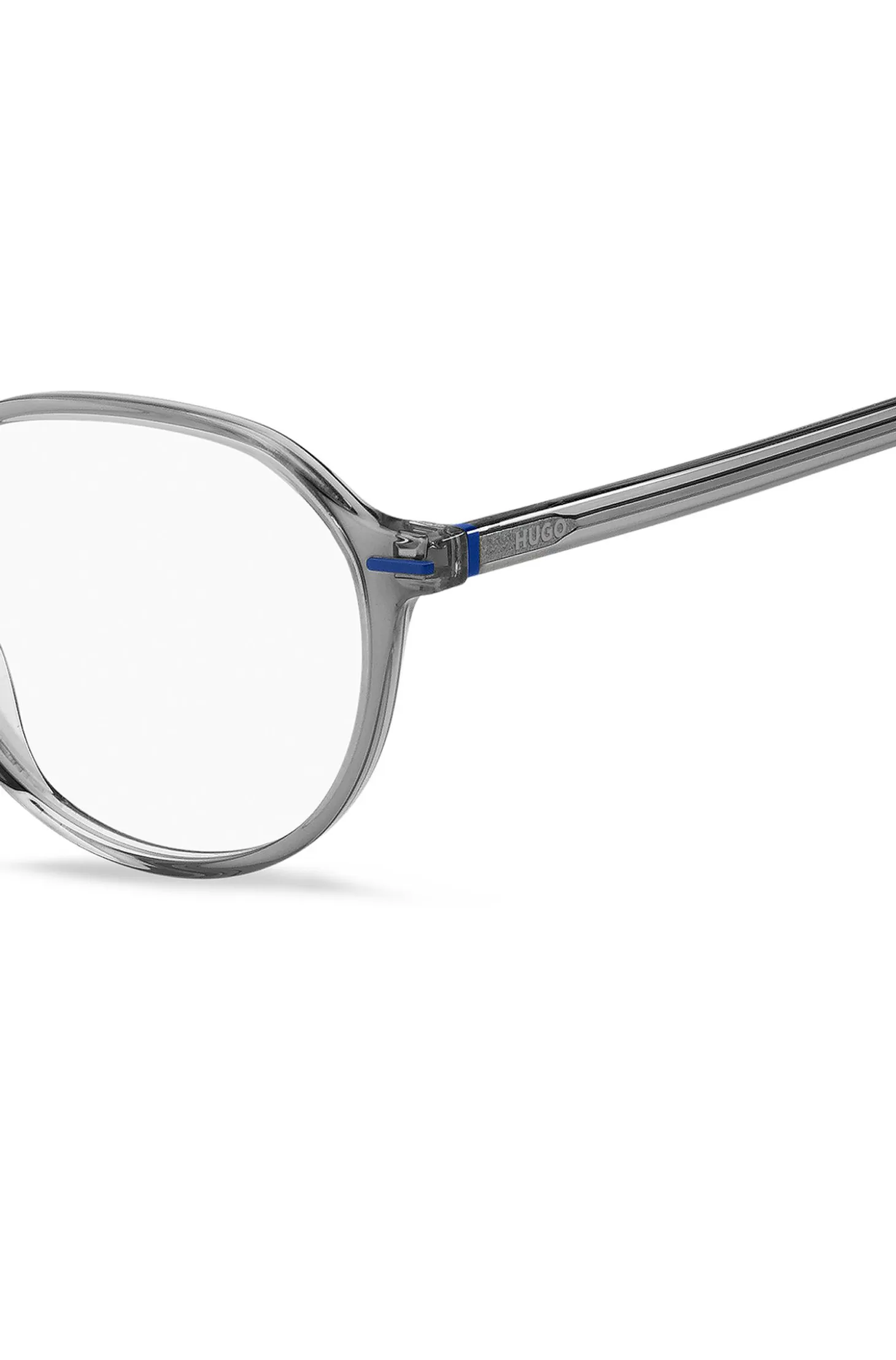 Grey-acetate optical frames with blue details