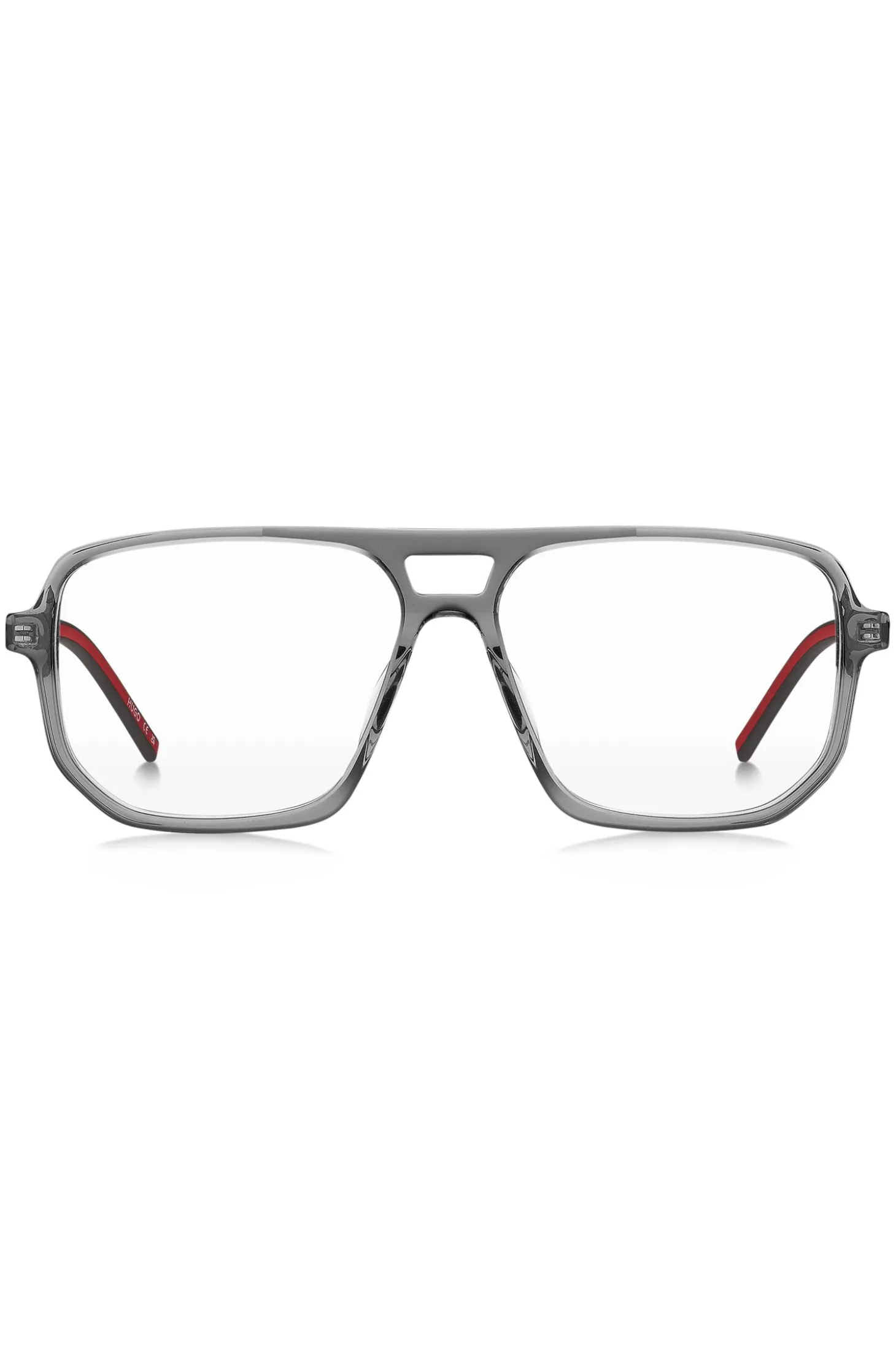 Grey-acetate optical frames with cut-out logo