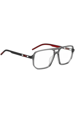 Grey-acetate optical frames with cut-out logo