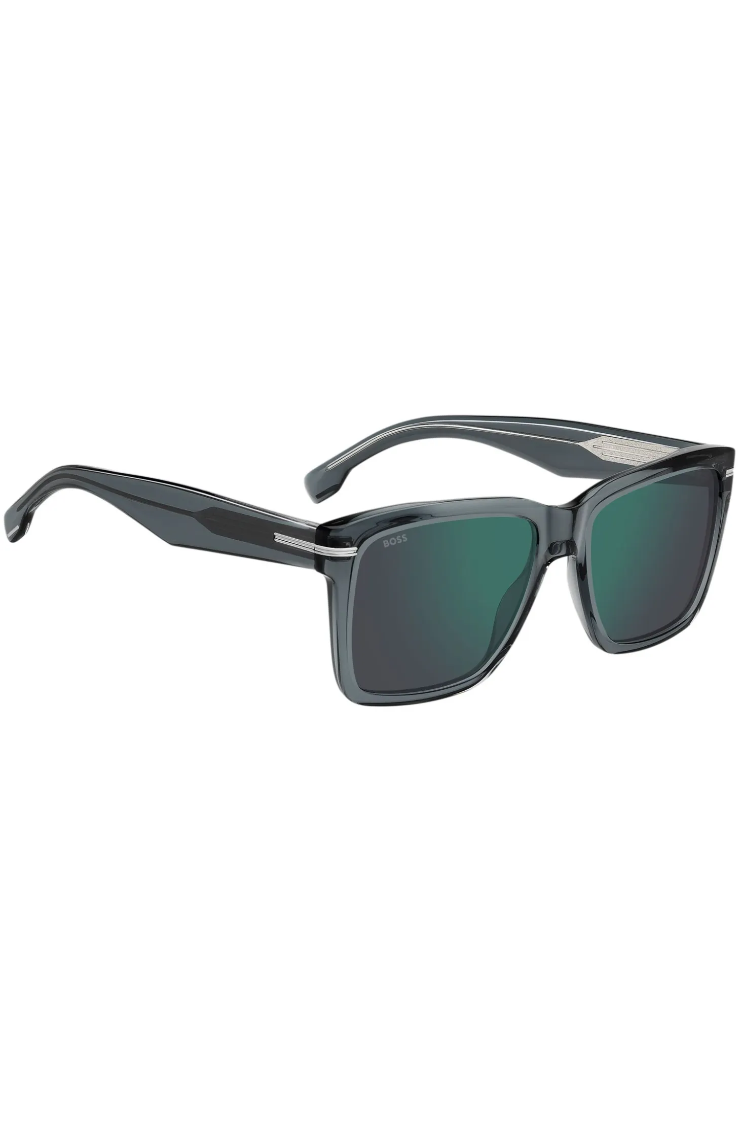 Grey-acetate sunglasses with silver-tone trims
