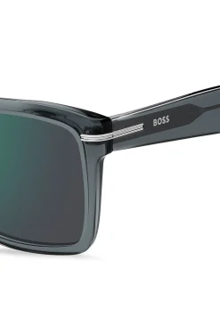 Grey-acetate sunglasses with silver-tone trims